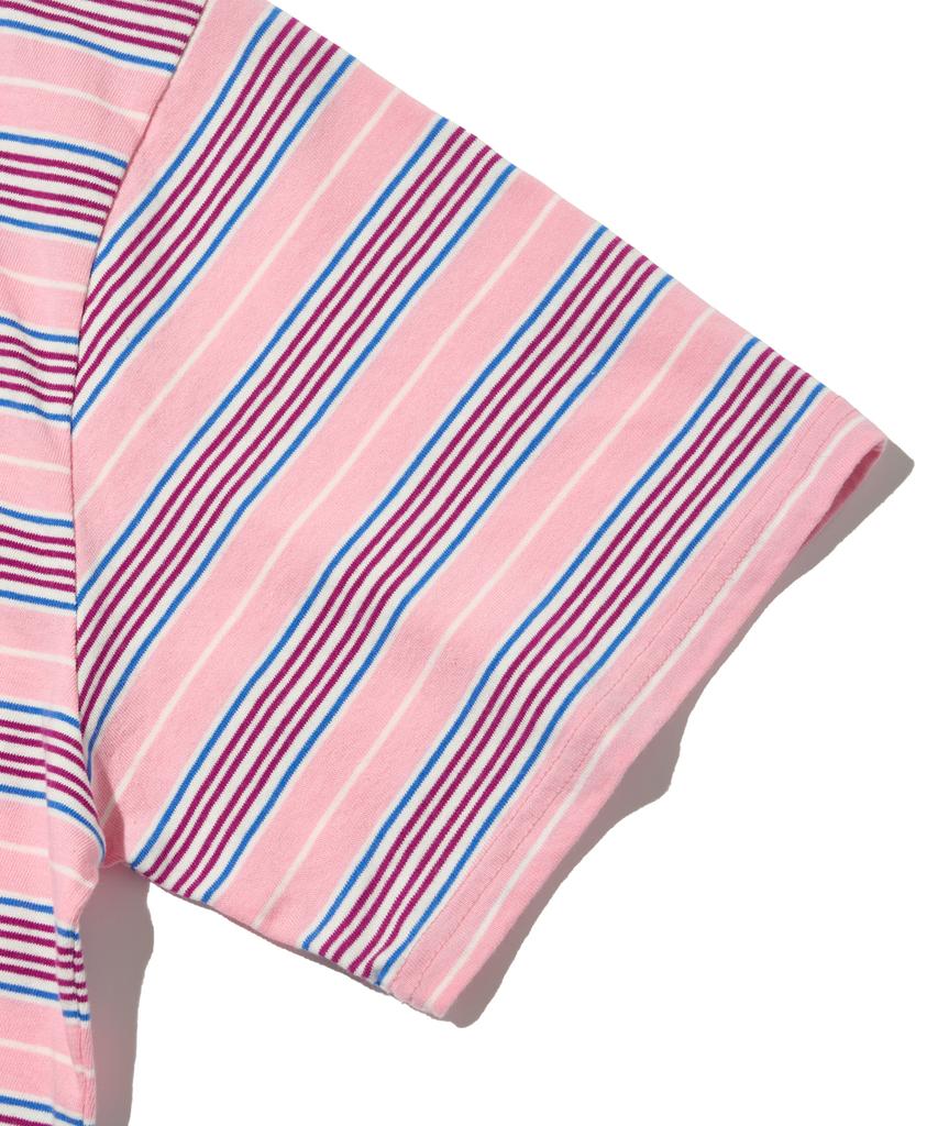 TAILOR STUDIO All Day Multi Stripe Short Sleeve T-Shirt (Pink)