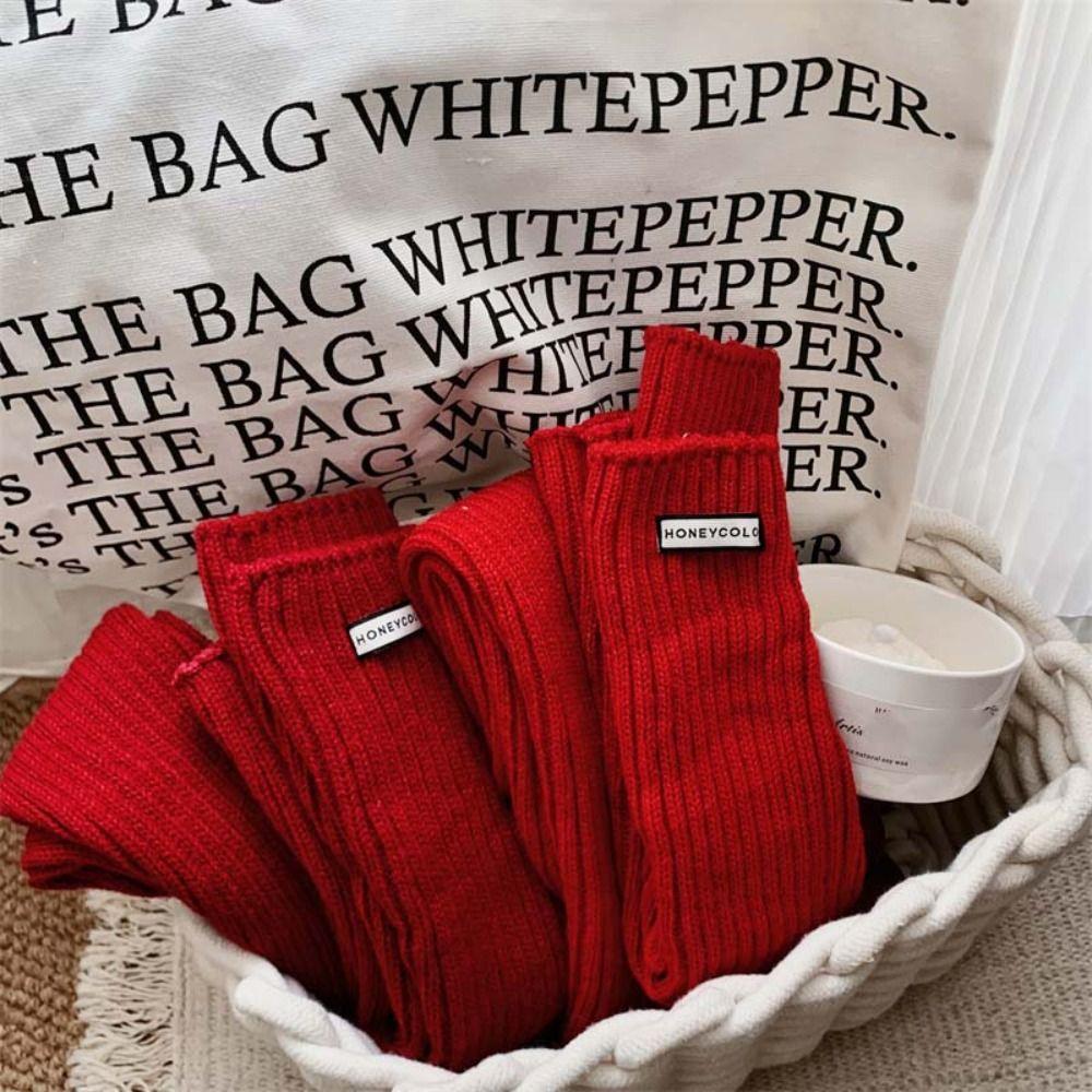 Red Color Leg Warmer Women Thicken Knitted Leg Covers Trendy Long Stockings Girls