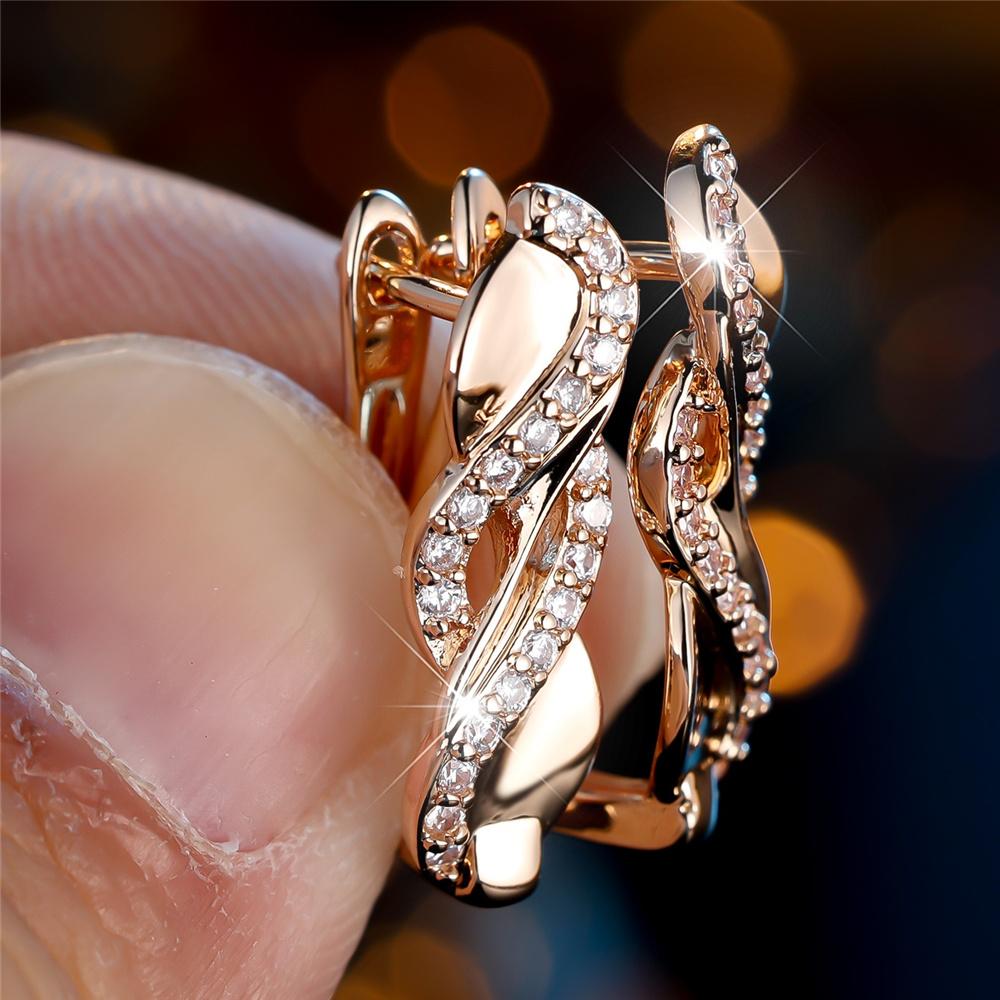 Cute Crystal Female White Zircon Stone Hoop Earrings Vintage Gold Color Wedding Jewelry For Women