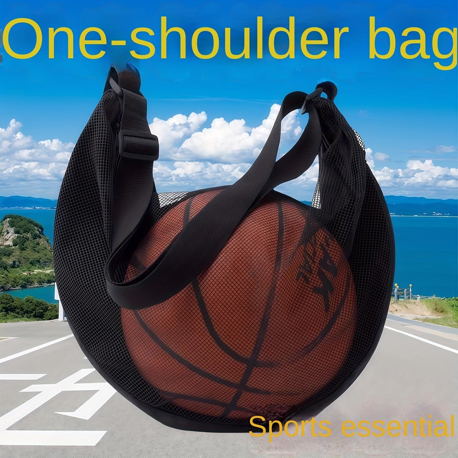 

1pc Large Capacity Basket with Adjustable Strap & Mesh Pocket - Durable Sports Training & Volley Storage , with Lettering