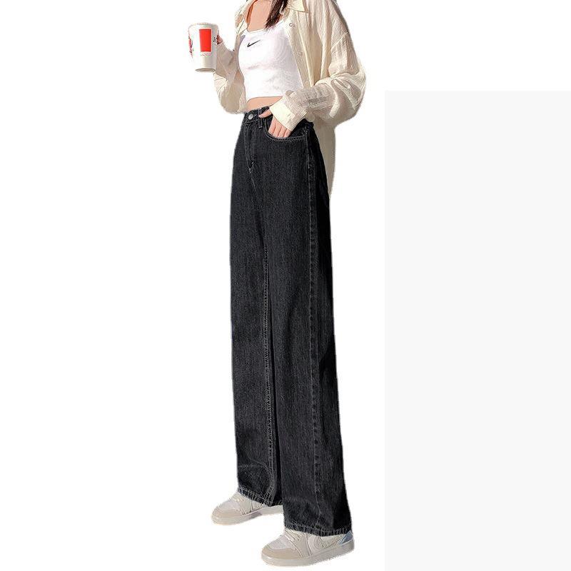 Women's Black-Grey High-Waisted Wide-Leg Denim Jeans - Spring/Summer 2022 Style