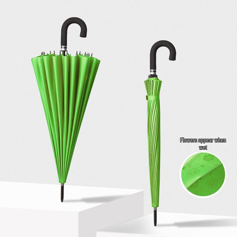 24-Speichen Farbwechselnder Langgriff-Regenschirm für Damen, Extra-Groß, Winddicht, Gebogener Griff, Herren-Stockgriff, Logodesign