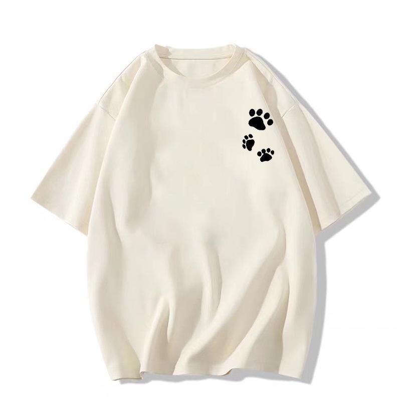 Women's 2025 Summer White Cotton Short-Sleeve T-Shirt with American Straight Shoulder Design