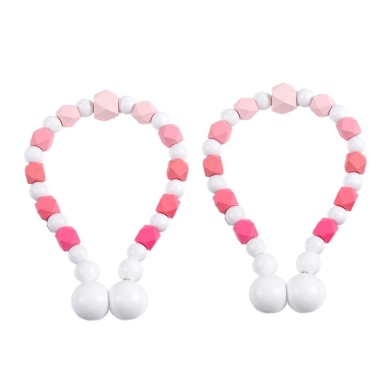 2Pcs No Tool Installation Curtain Holders Gradient Wooden Beads Magnetic Window Drapery Tiebacks Holdbacks Home Upgrades