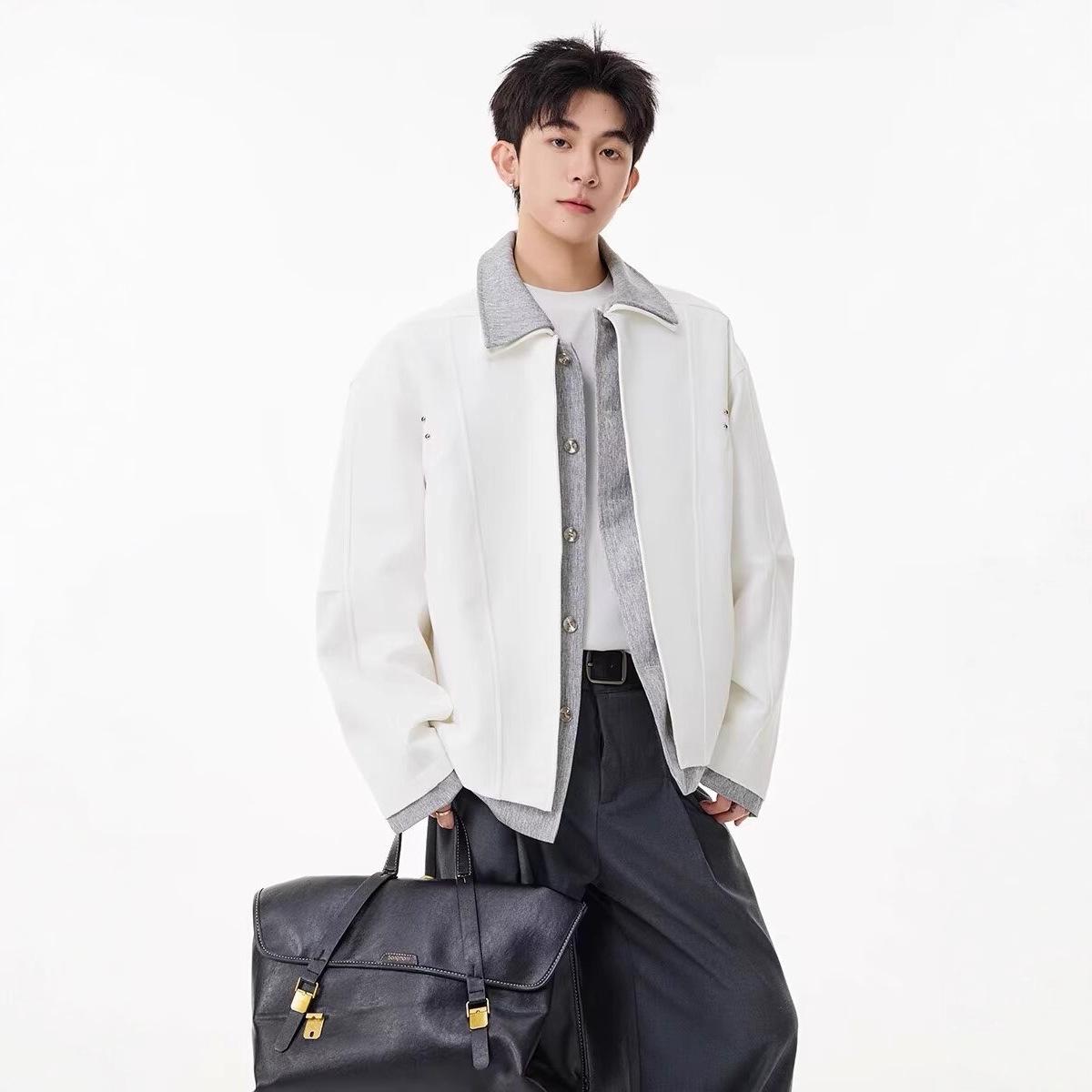 

Coco Style Men s Patchwork Jacket - Long Sleeve Casual Lapel Outerwear (2025) XXL білий