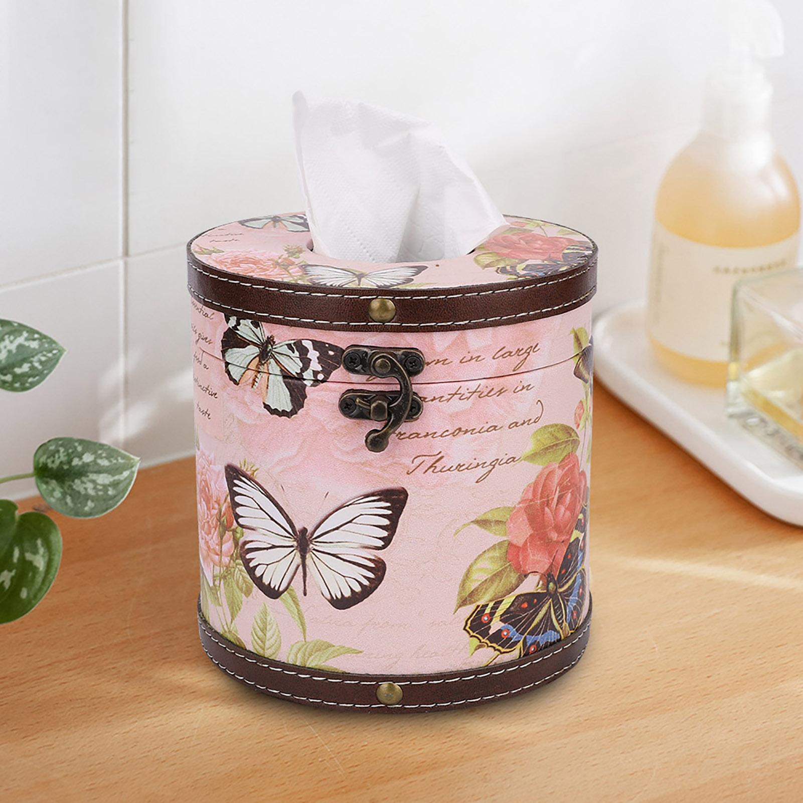 

Бытовой Офисный Ретро Винтажный Деревянный PU Держатель для Хранения Салфеток с ПринтомБабочка и Роза