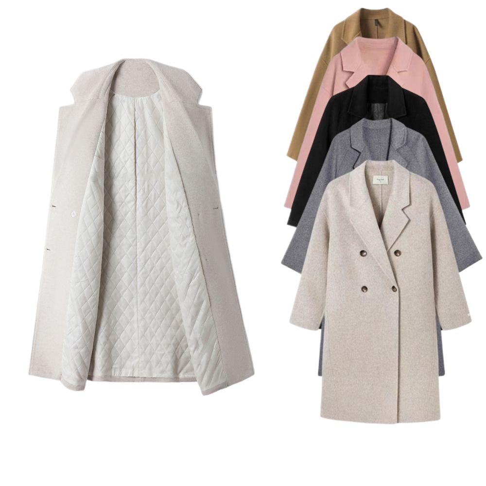 ESMY Women's Grey Woolen Trench Coat - Autumn/Winter Thick Padded Loose Overcoat