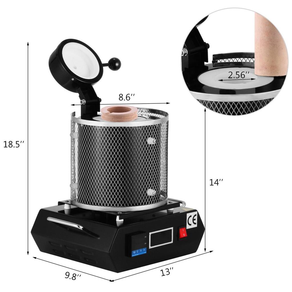 Horno de Fusión de Oro, 1350W, 1150°C Temperatura Máxima, Máquina de Horno de Fusión Eléctrico Digital, con Crisol Cerámico de 3 kg, para Fundición Refinación Preciosos