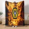 Flaming Wolves Emblem Wanderers Flannel Blanket, Soft Polyester, Modern Design, All-Season for Camping, Travel, Gifts for holidays or birthdays