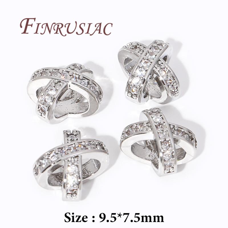 

18K Gold Plated Brass with Zircon X-Shaped Spacer Beads,Beads Separators For Bracelets DIY Beading Jewelry Accessories Findings 5 PCS