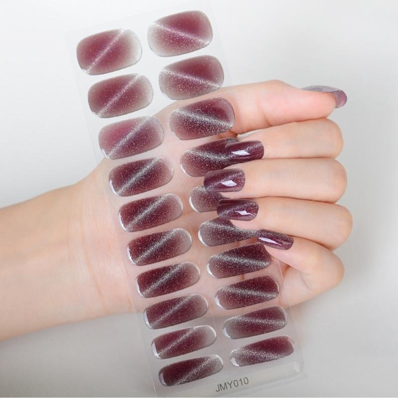 Semi Curing Gel Nails Polish Strips Gradient Self Adhesive Gel Nail Sticker Full Cover French Tip Nail Wraps for Women