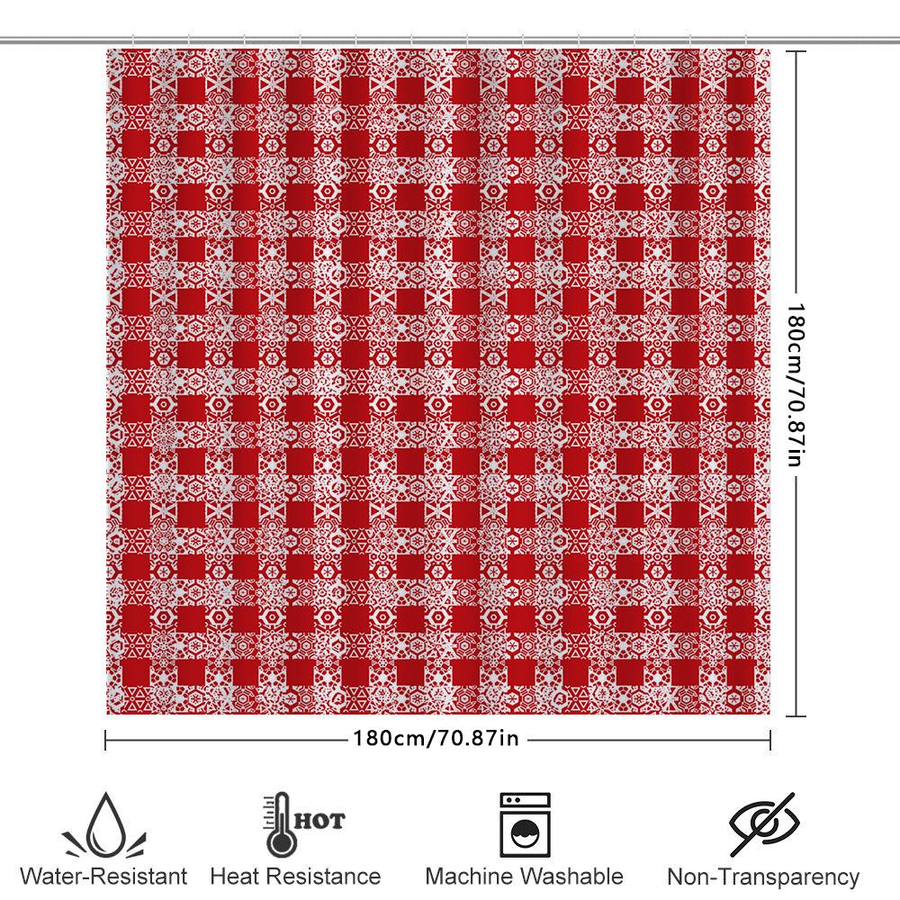 Modern Red White Bath Shower Curtain with Geometric Design for Bathroom Decoration Waterproof Fabric Customizable Size Available