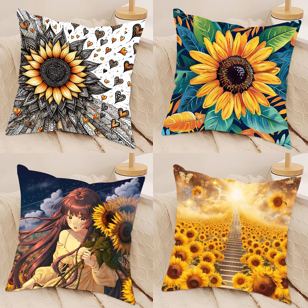Art Sunflower Pillow Case Removable Washable Cushion Cover – All-Season Soft Linen