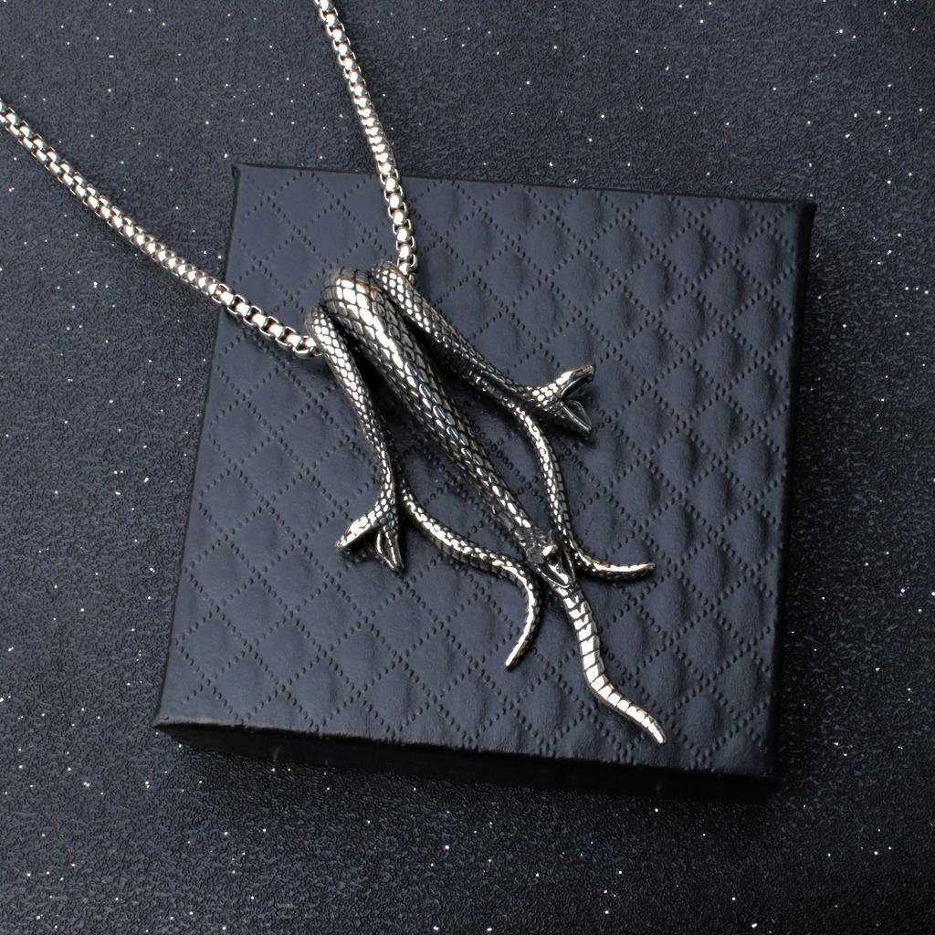 Titanium Steel Snake Necklace, Mamba Snake Snake Necklace Pendant, Retro Rock Titanium Steel Necklace Decoration