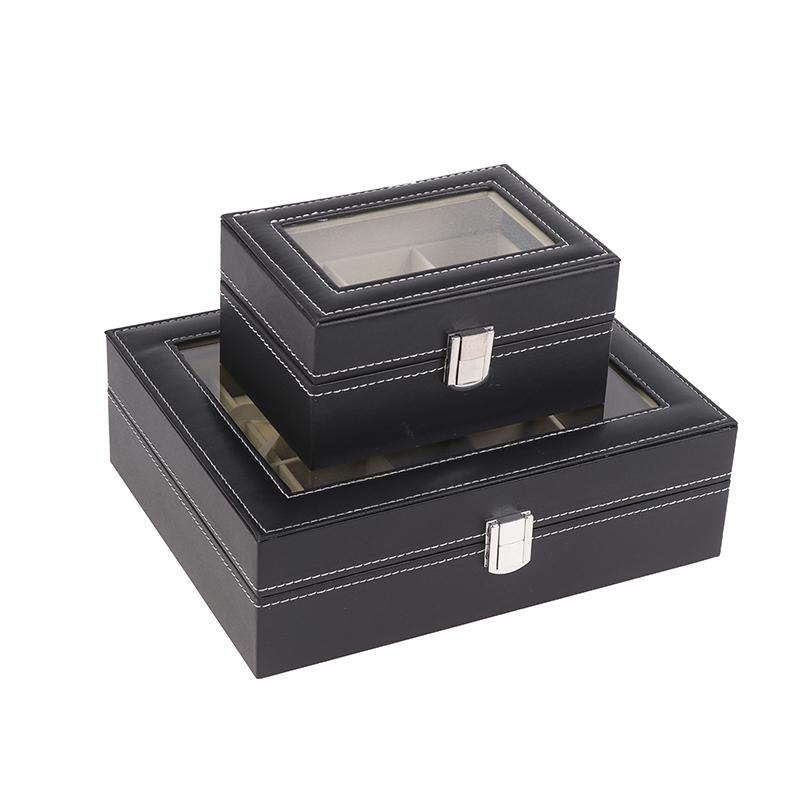 1 Stück Schwarze PU-Leder-Uhrenbox Vitrine Organizer Mit Glasdeckel mit Rahmen Und Herausnehmbarem Kissen Für Männer Und Frauen