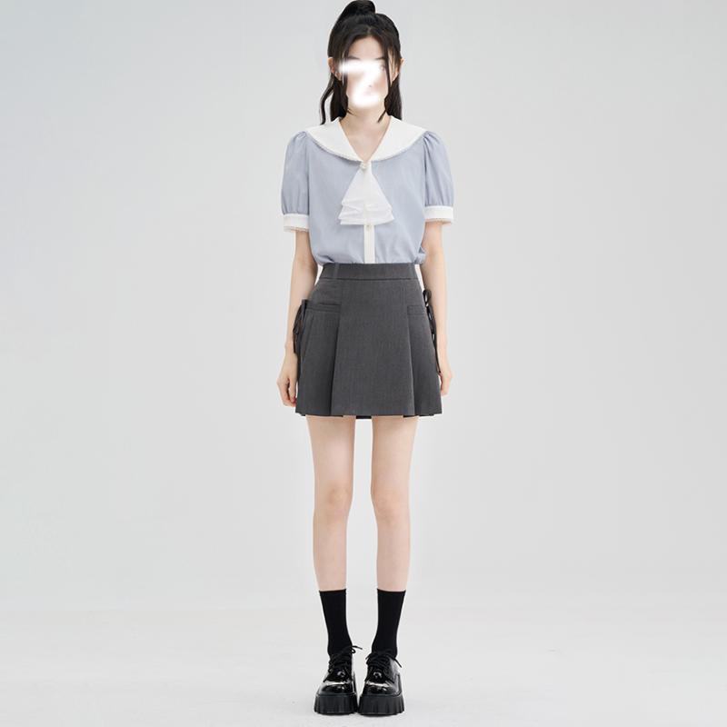 Серая плиссированная юбка на шнуровке для женщин — фото 8