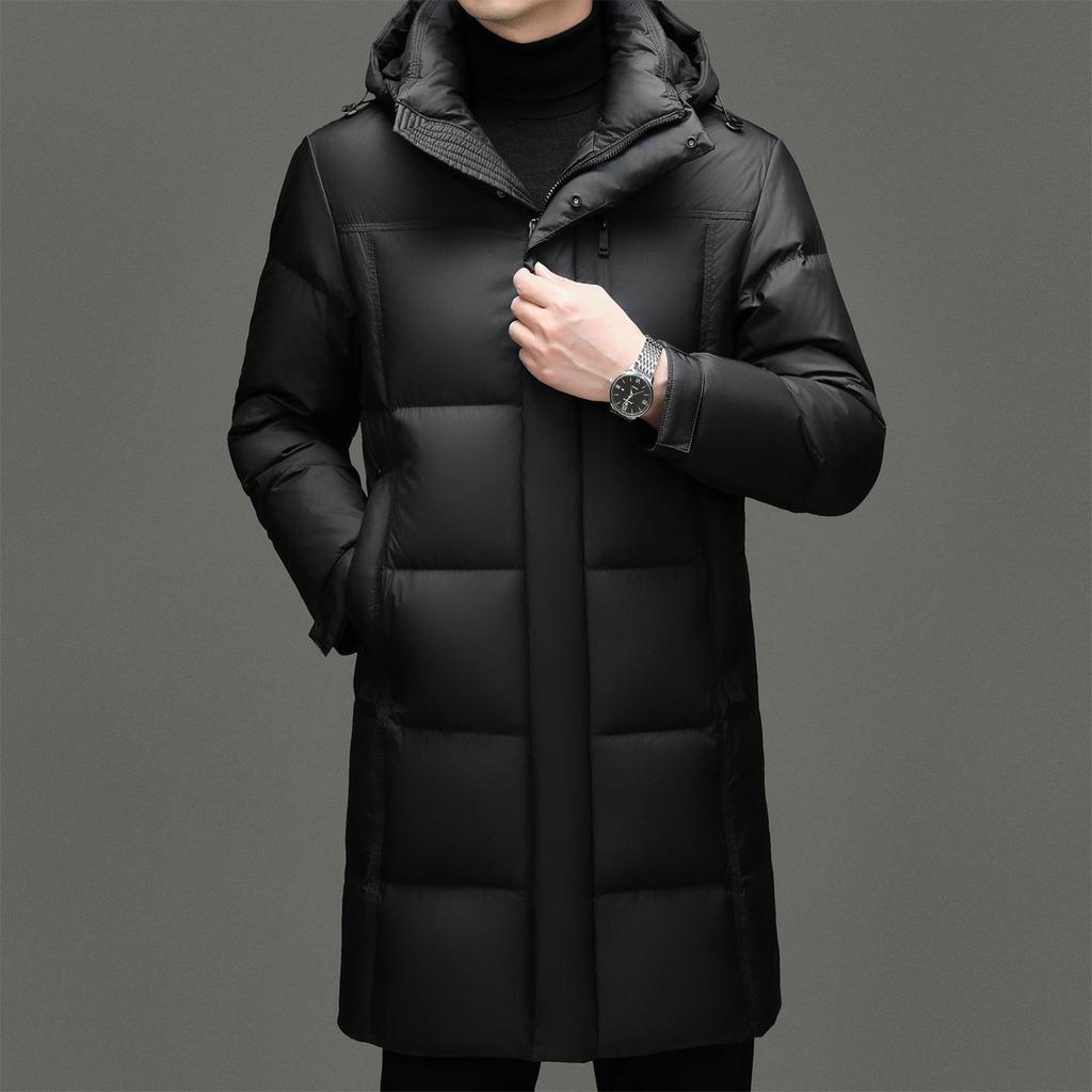 Men's Hooded 90% White Duck Down Jacket - Detachable, Warm Winter Coat