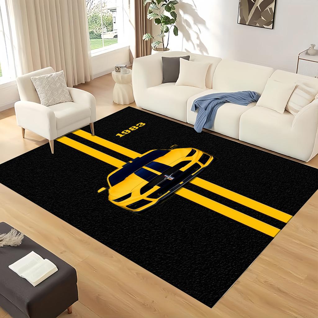 3D Mustang Racing Car Sign GTR Area Rug,Carpet Rug for Living Room Bedroom Sofa Doormat Decoration, Kids Play Non-slip Floor Mat