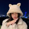 Autumn and Winter New Rabbit Fur Double Ball Basin Hat Cute Soft Cute Bear Ear Hat Women's Cold Bucket Hat