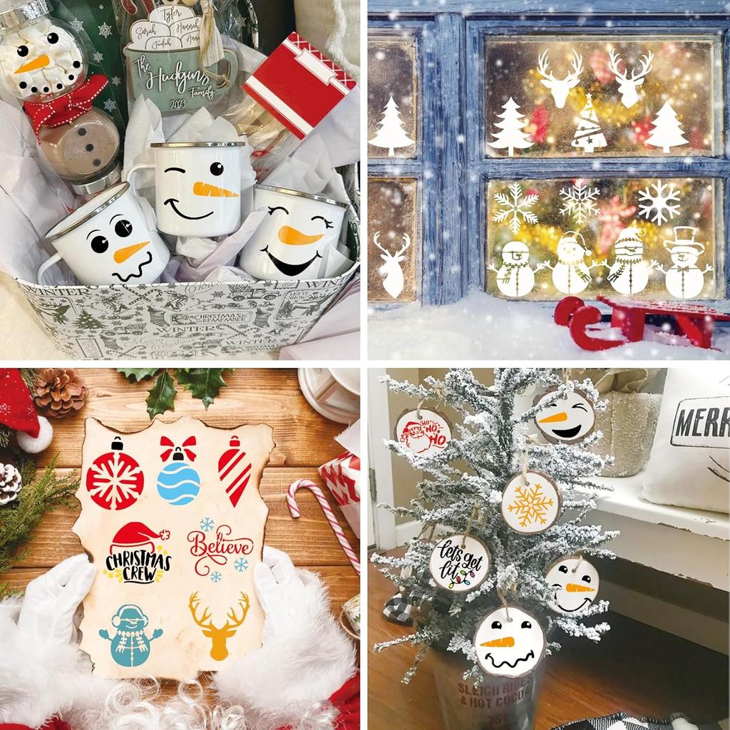 60pcs Christmas Stencils for Painting on Wood 3 Inch Small Nativity Ornament Reusable Holiday Xmas Drawing Stencil Templates for Wood DIY Crafts Card