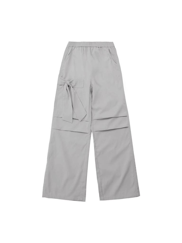 2024 Women's Gray Quick-Drying High-Waist Wide-Leg Cargo Pants