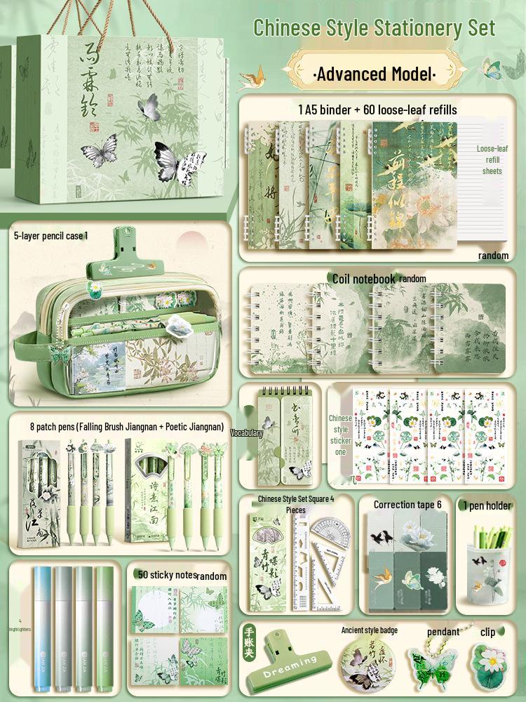 Ancient Chinese Style Stationery Gift Set for School Girls - Complete Graduation and Back-to-School Pack