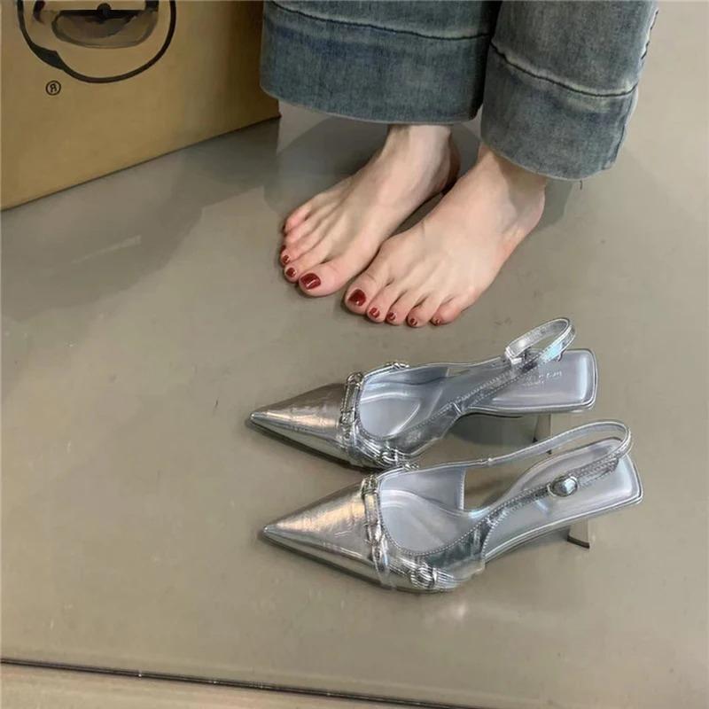 Fashion Women's Sandals 2025 Summer High Heel Sandals Dancing Party Pumps for Women Pointed Toe Sandals Fashion Shallow Singbacks Shoes