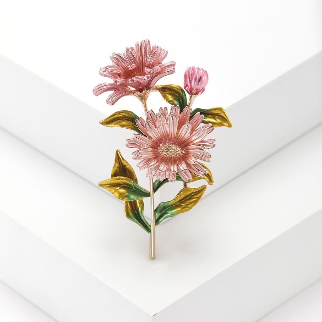 Enamel Chrysanthemum Brooches for Women Sunflower Plant Lapel Pins Event Funny Luxury Gifts New Year Friends Decoration
