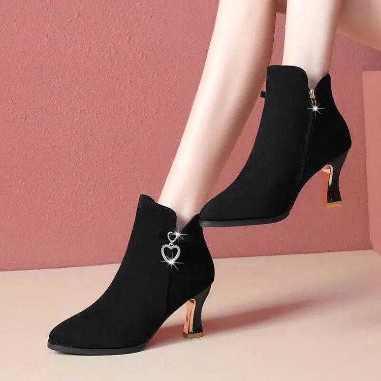 High-heeled Short Boots Women's 2025 Autumn and Winter Velvet Fashion Pointed-toed Thin-heeled Women's Boots Versatile and Thin Korean Version of High