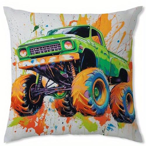 Home Decor Colorful Monster Trucks Print Pillow Covers Pattern Cushion Cover Suitable for Sofa Bedroom Car Pillow Cover
