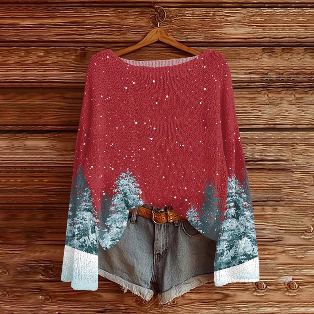 Damen Weihnachtspullover Leichter Strickpullover Lässig Langarm für die Feiertage