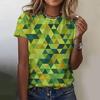 Summer Round Neck Geometric Pattern 3D Print Top Fashionable Casual Colorful Short Sleeved Women's T-shirts