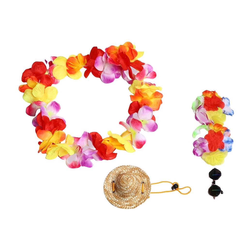 Porch Goose Summer Outfit with Straw Round Hat Wreath Glasses Hawaiian Goose Statue Clothes Costume