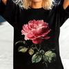 Single Pink Rose Leaves and Petals Tee | Modern Flower Blooming Design Top