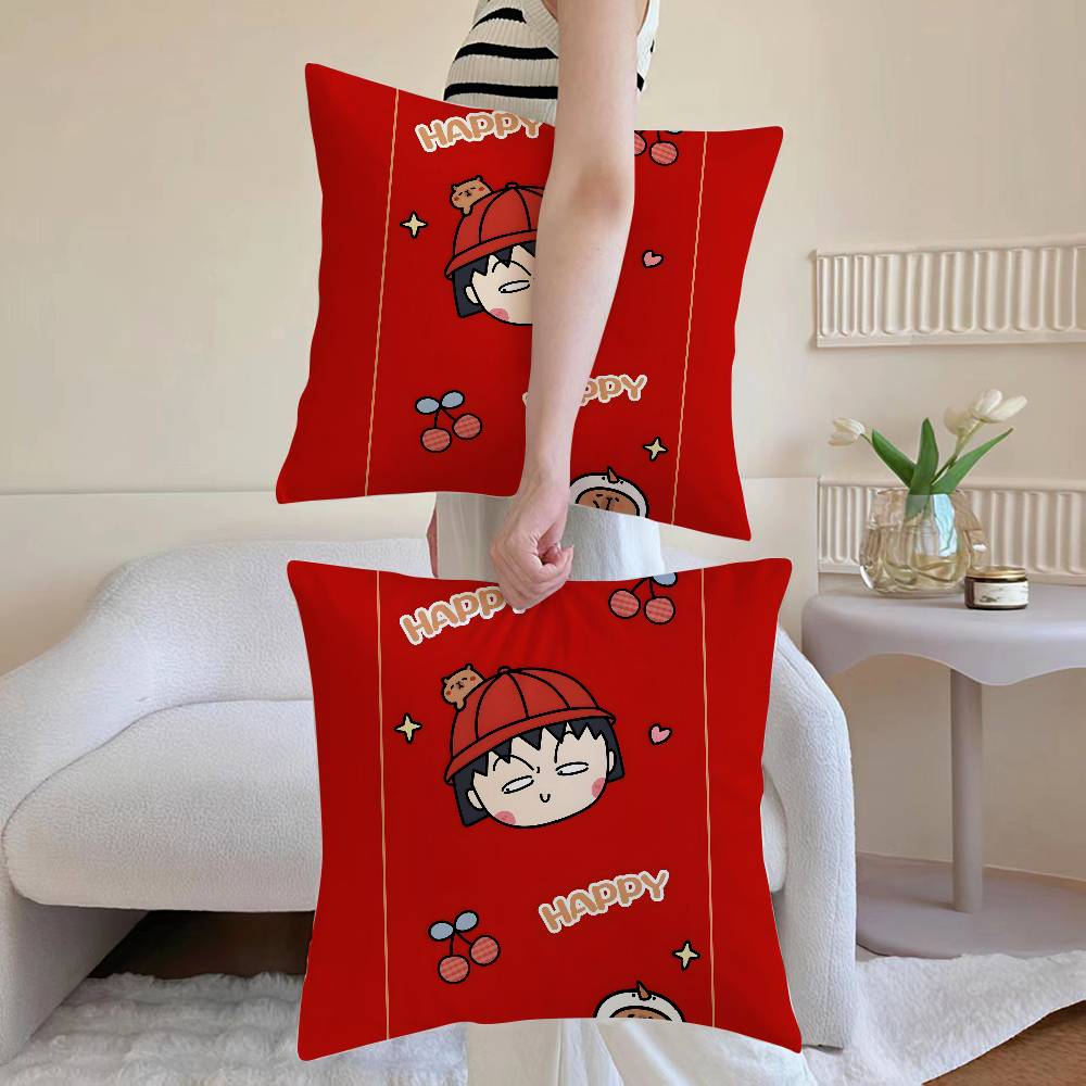 Chibi Maruko-Chan Pillowcases: Let It Snow, Merry & Bright Room Home Decoration