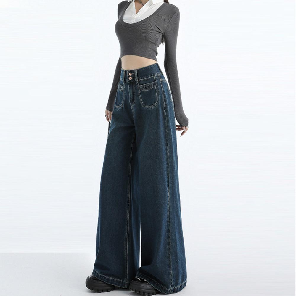 Lazy Wind High Waist Wide Leg Jeans Women's Early Autumn New Loose Drape Small Mopping Straight Pants Tide
