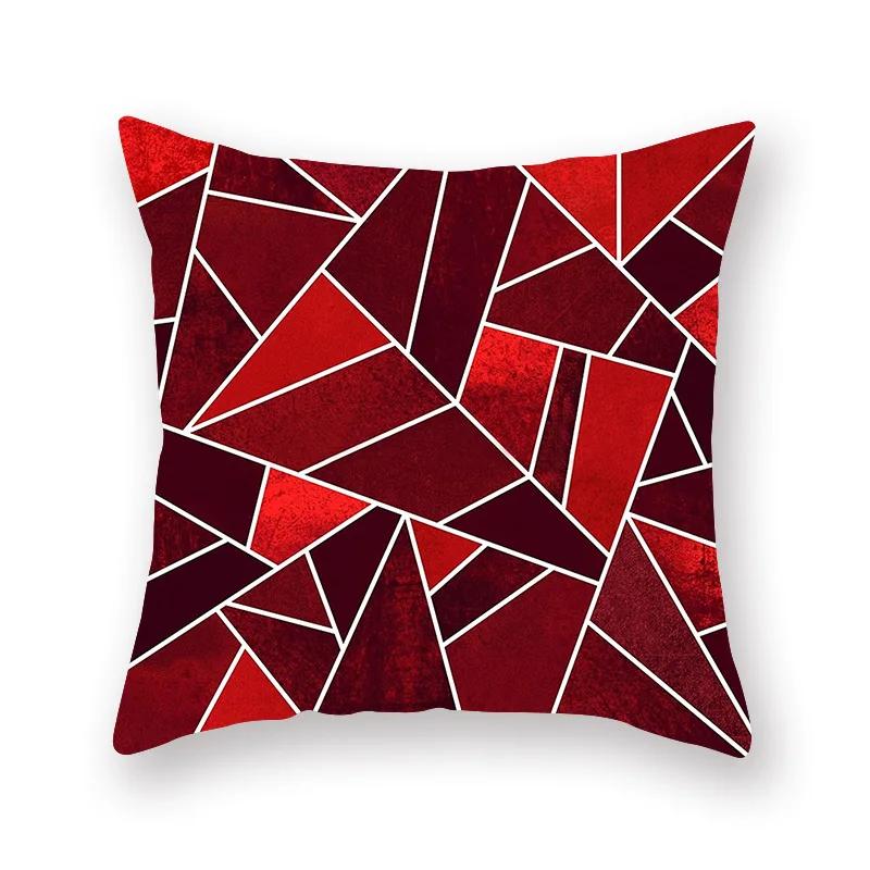 Red Geometric Cushion Cover 45X45 Pillowcase Decor Sofa Cushion Polyester Pillowcase Home Decor Pillowcase
