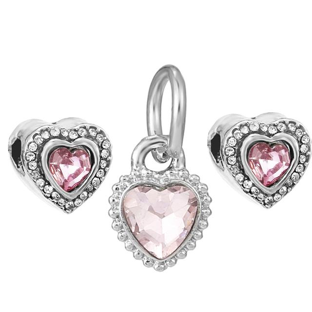 3pcs /Lot Pink Love Heart Beads Enamel Mom Pendant Fit Diy Brand Charm Bracelets Necklaces For Women Mother Jewelry Making