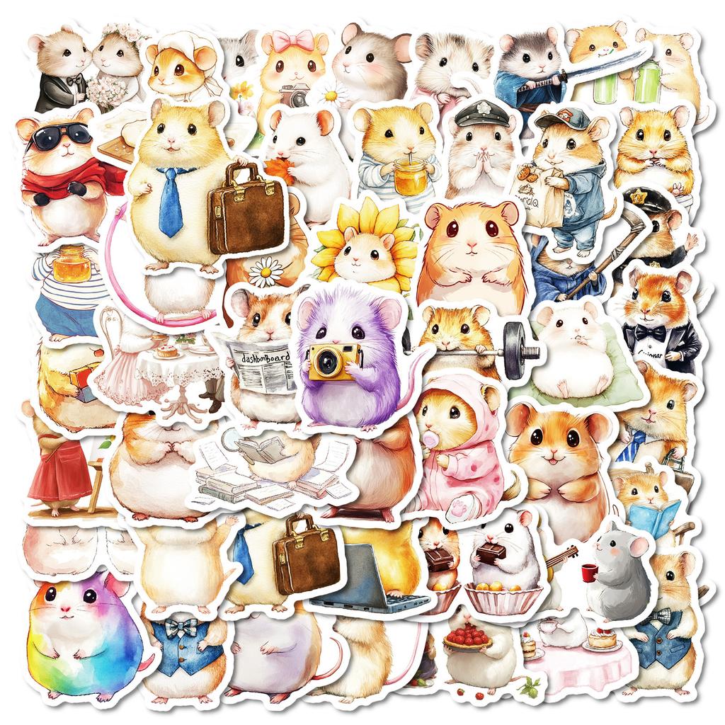 50 Kawaii Office Hamster Stickers Non-Repeating Waterproof Decorative Stickers Children'S Rewards Toy Stickers