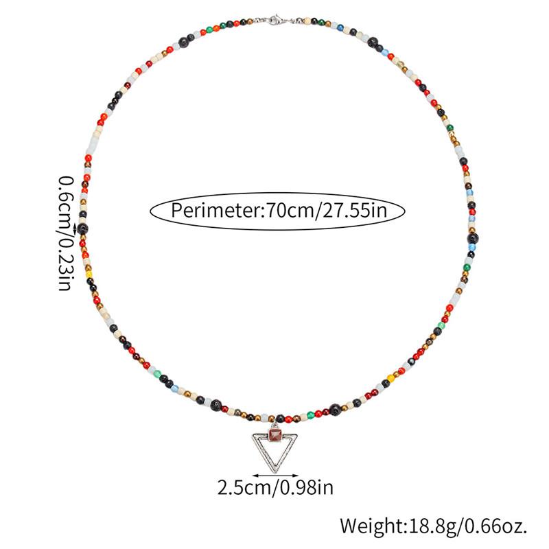 6mm Lava Stone Tiger-eye Colored Glass Beaded Necklace for Men and Women with Triangle Pendant