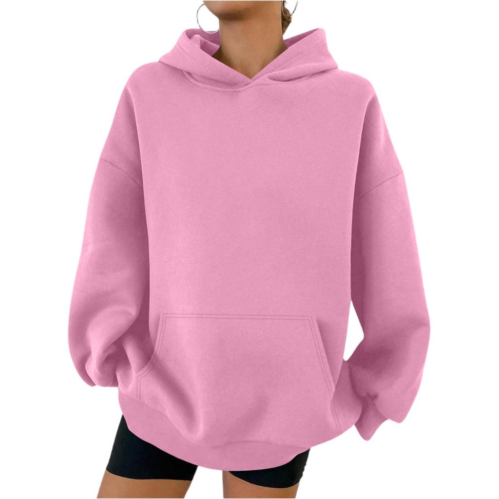 Women's Hooded Long Sleeve Sweatshirt Loose Fit Streetwear Solid Color Pullover Hoodie