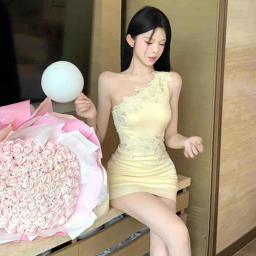 Pure Desire Sexy One-Shoulder Dress, Summer Slimming Bodycon Mini Skirt Small