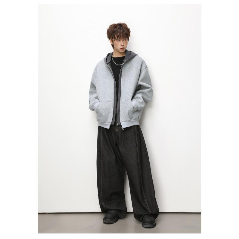 Men S Color Block Knit Splicing Hooded Cardigan Sweatshirt Casual Jacket