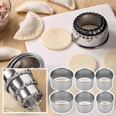 Molde de acero inoxidable para empanadillas, juego de seis piezas, para cocina, fideos, grande, mediano y pequeño, de acero inoxidable con forma de diente, corte circular.