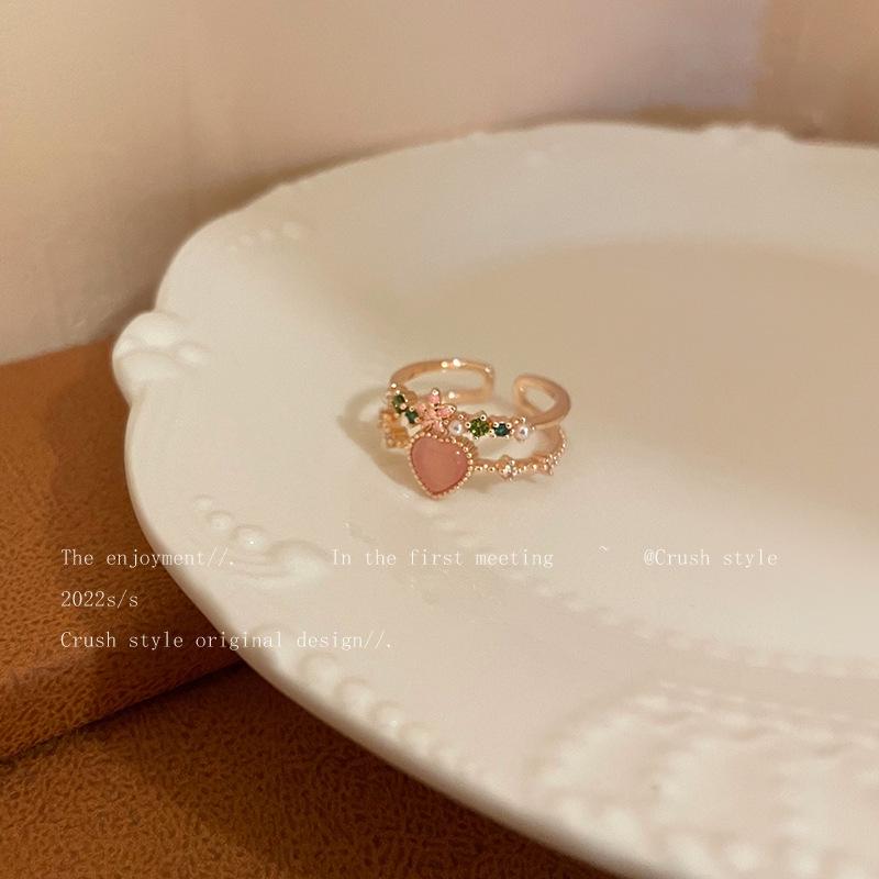 Adjustable Double-Layer Zircon Love Ring for Women, Sweet and Stylish, Niche High-End Index Finger Design.