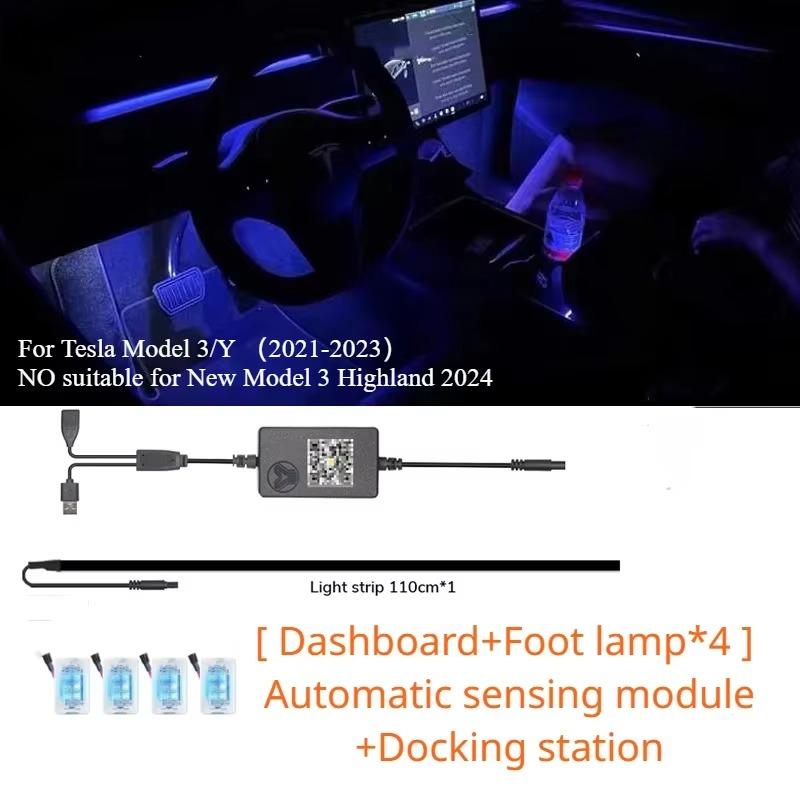 For Tesla Model 3 Y Instrument Panel Ambient Light Wireless Charging LED Atmosphere Light APP Control LED Strips Neon Lighting