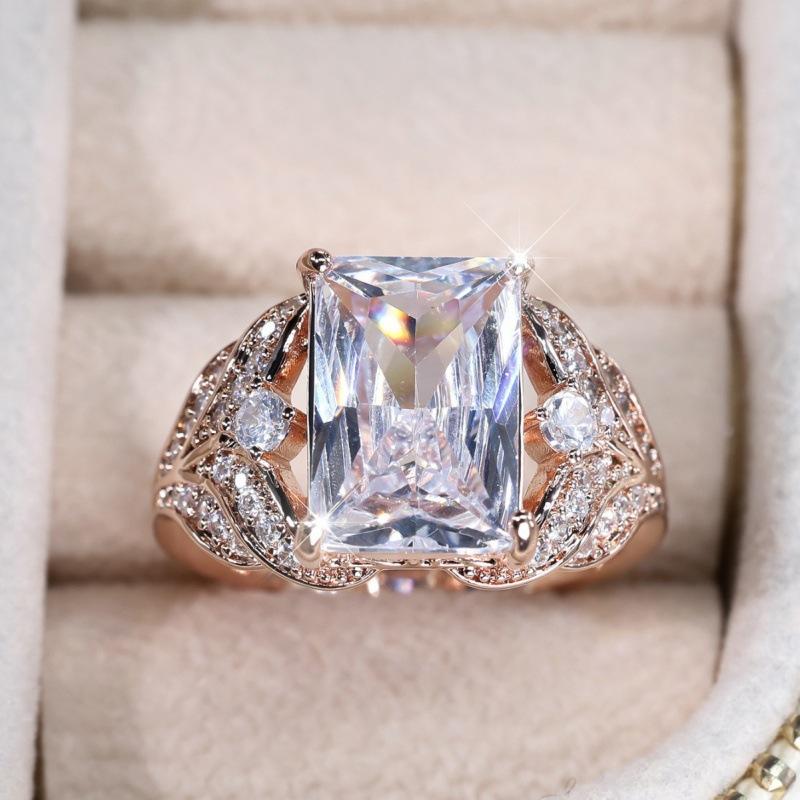 Eryun zircon design sense square diamond classic women s ring, popular ring in Europe and America no. 6