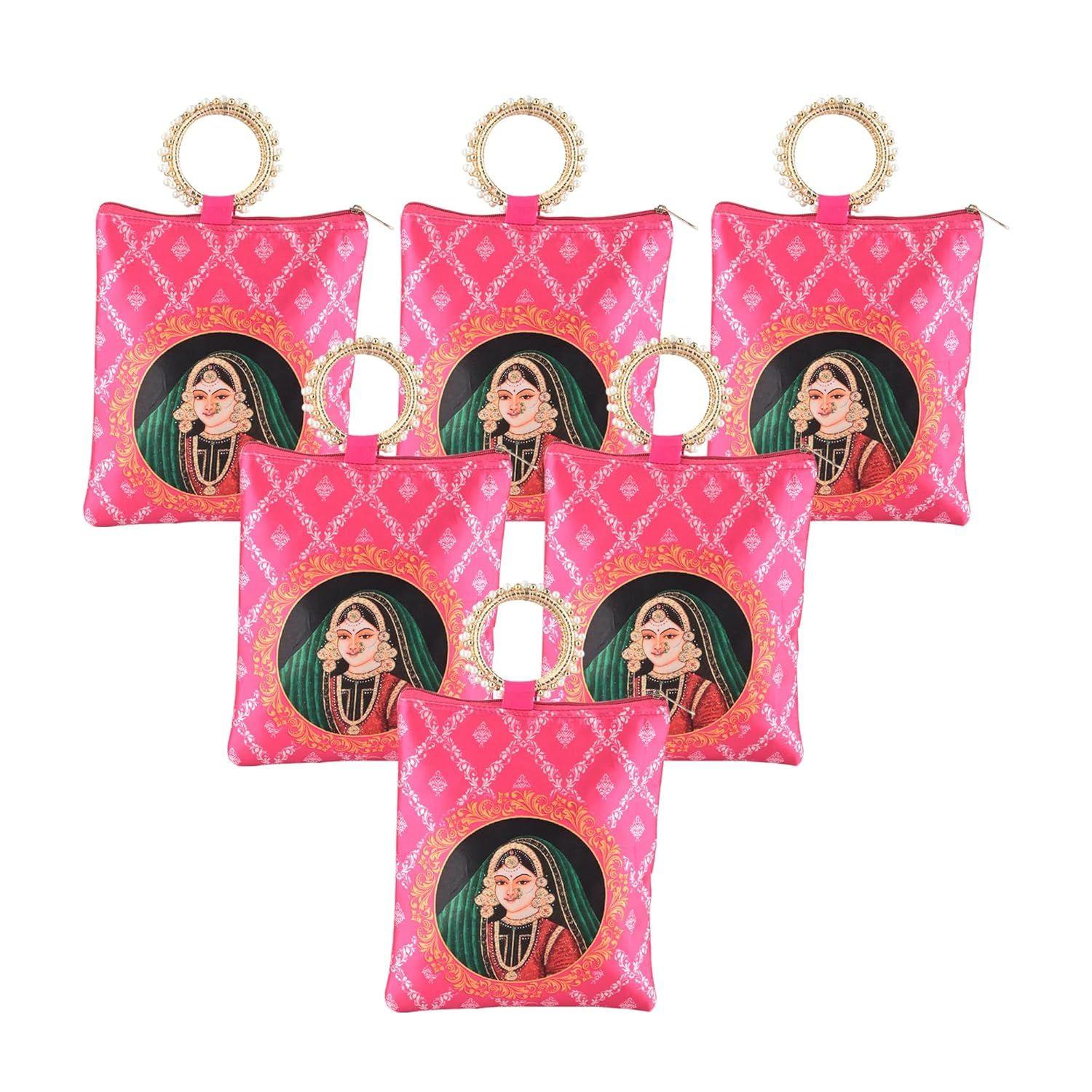 

6 шт. Шелковые маленькие ручные сумки для женщин Стильные с молнией и ручкой | Традиционные ручные сумки для женщин | Этническая женская сумочка для подарков на память