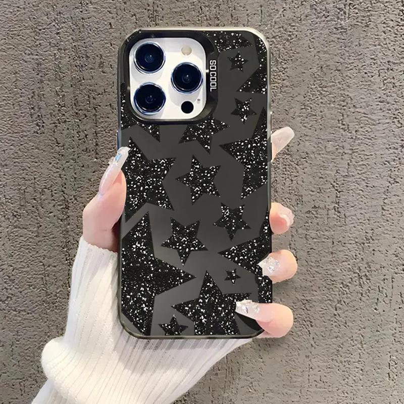 Shining Black Star Electroplate Phone Case For Samsung Galaxy A06 A16 A23 A26 A34 A55 S25 Ultra S24 Plus S23 FE S22 S21 Cover