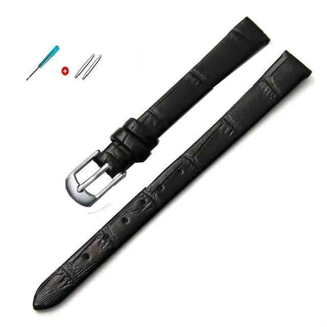 

8 мм 10 мм женский тонкий ремешок из натуральной кожи для девочек, качественные аксессуары для часов, ремень Slub, ремешок для часов, розовое золото, пряжка 8mm